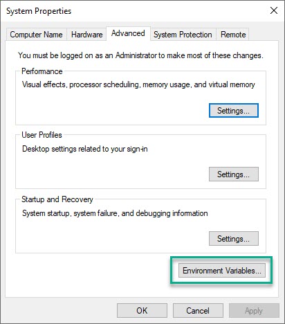 System Properties window